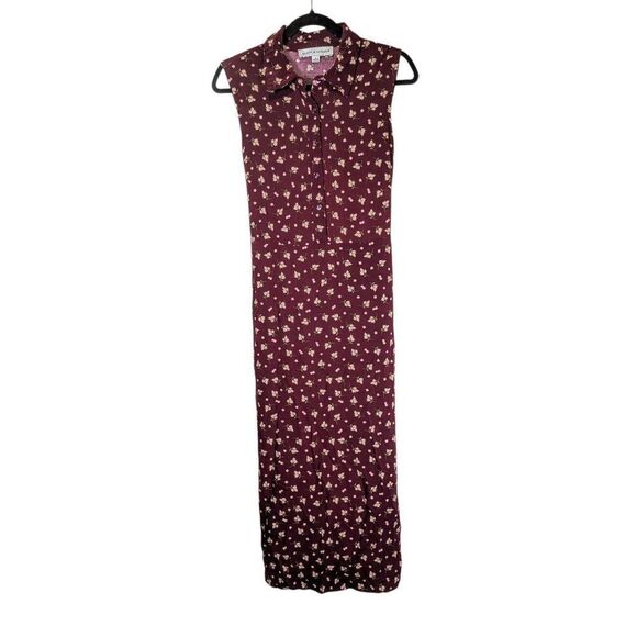 Emma & Michele Burgundy /Floral 1/2 Button Sleeveless Maxi Dress Women's Size M - Picture 1 of 5